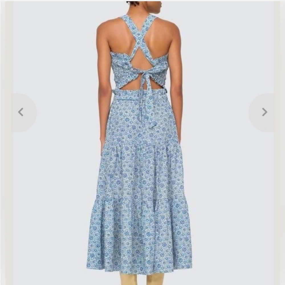 Sea New York Ida Floral Midi Blue Open Back Smocked Women's Dress Small NWOT